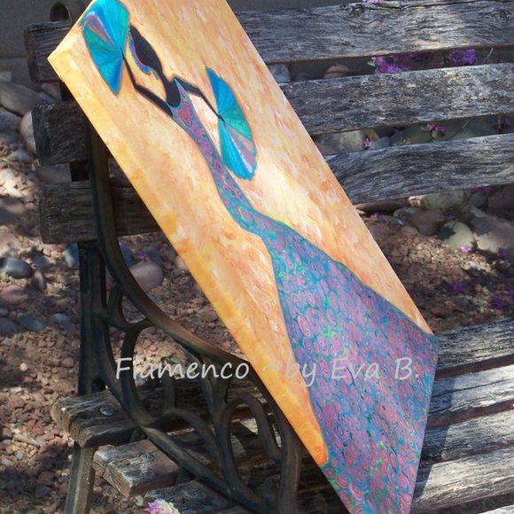 Hand Crafted Painting Of A Colorful Flamenco Dancer on Canvas 16x20 Abstract - Picture 10 of 16